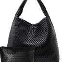Large Woven Tote Bag for Women Weave Purse Woven Leather Handbag (Black)