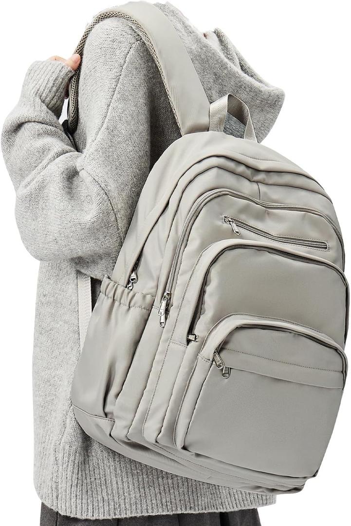 College Backpack For Women Men,Lightweight High School Bag,School Backpack With Lots Of Pockets,Cute Bookbag For Teens Boys Girls,Casual Daypack Backpack For School(Gray Brown)