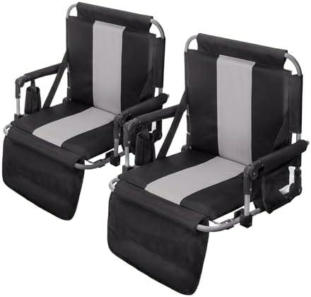 GREEN PARTY Stadium Seat for Bleachers Portable Outdoor Floor Folding Stadium Chair with Armrest, Back Support, Cup Holder, Mesh Bag and Hide Hooks