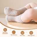 Infant Walking Socks with Non-Slip Soles, Cute Bear Design, High Cotton - 3 Pairs for Toddlers Boys Girls (Beige)