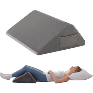 Knee Pillow for Back Sleeping, Leg Pillow Knee Wedge Pillow, Memory Foam Wedge Pillows for Legs After Surgery, Triangle Pillow for Knee Support, Leg Elevation, Knees Hip Back Pain Relief, Short Plush