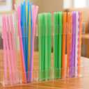 Ortarco Straw Holder Organizer for Cabinet Door, Reusable Tumbler Straw Storage Container, Large Acrylic Sticky Cupboard Door Straw Holder, Kitchen Accessories Container (Transparent)