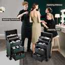 Yueieoun Rolling Makeup Train Case with 2 Large Drawers Cosmetology Case on Wheels Nail Carts Organizer Case Make Up Artist Tattoo Travel Case with Wheels Salon Trolley Black