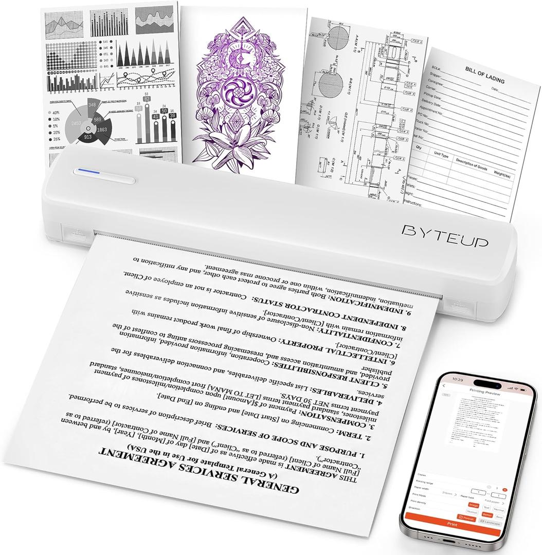 C80 Portable Thermal Printer for Documents  Inkless A4/US Letter/Legal (Thermal Paper Only), 203 DPI, Bluetooth for iOS/Android/iPad & USB for Windows/Mac (Driver Required), Includes Starter Paper