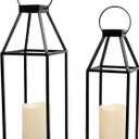 HPC Decor 2PCS Solar Lanterns for Outdoor Decor- 18in 15in Black Metal Candle Lanterns w/ Waterproof Solar Powered Candles- Modern Farmhouse Hanging for Front Porch,Yard Garden Patio