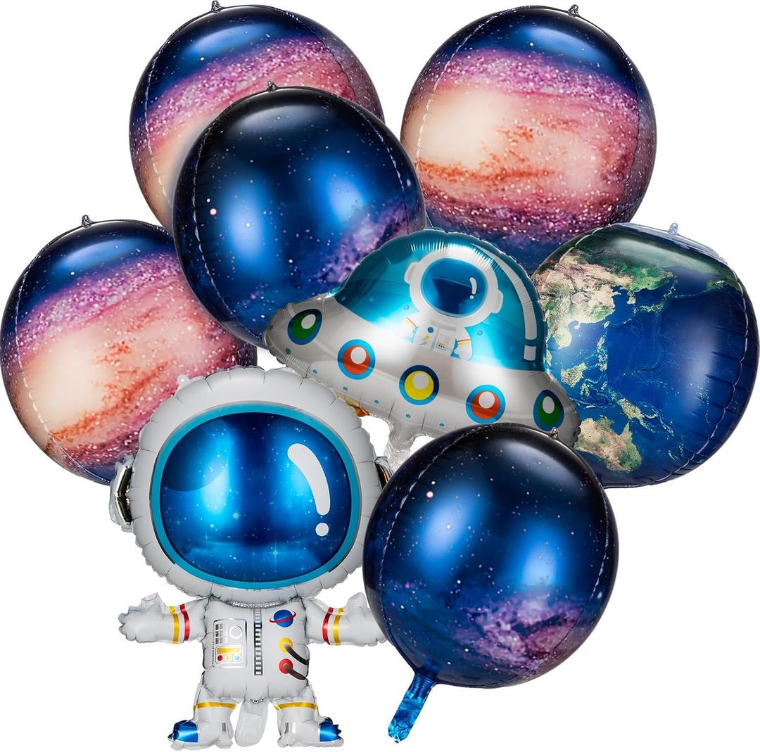 8 Pieces Outer Galaxy Space Balloons Large Inflatable Rocket Astronaut Earth Spaceship Planet Balloons Space Themed Party Supplies for Galaxy Birthday Party Photo Booth