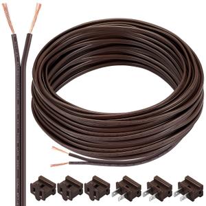 SPT-2 100 ft 18/2 Wire Electrical Wire with 6 Plugs 18 AWG Wire 18 Gauge Wire for LED Lighting Strip Lamp, Lamp Extension Cable, Residential Outdoor Commercial Industrial, Brown
