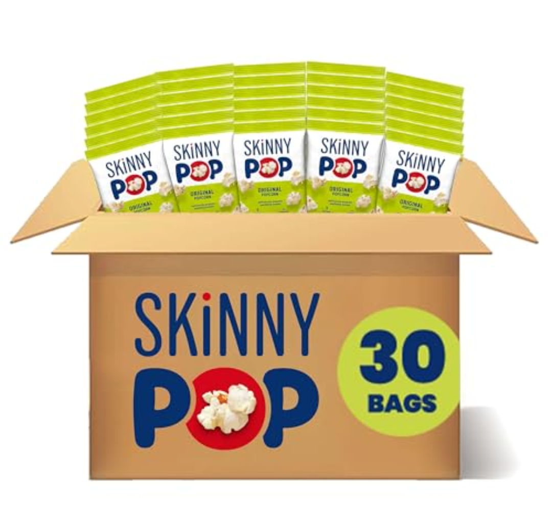 SkinnyPop Popcorn, Original, Whole Grain, Dairy-Free Snack, 0.65oz Bags (30ct), Best Before Date  01/5/2026