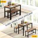 Rovibek Dining Room Table Chairs Set for 4, Modern Space Saving Kitchen Table with 2 Benches & Adjustable Feet Breakfast Table, Wooden Industrial Style Farmhouse, 43", Brown