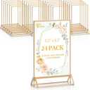 EHWINE 24 Pack Acrylic Sign Holder 5.5 x 8.5, Double Sided Gold Picture Frame Stand up Table Top Sign Holders, Clear Display Stand Menu Flyer Holder for Wedding Party