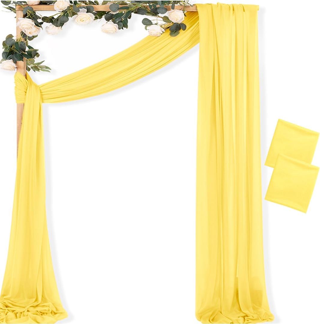 MLMC Yellow Wedding Arch Draping Fabric 2 Panel 29" x 20 FT Extra Long Airy Gauze Drapes Backdrop Curtains 6.6 Yards Light Weight Outdoor Drapery Panels for Wedding Ceremony Church Events Decor
