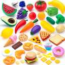 Joyin 50 Piece Set of Kitchen Toys, Dinnerware, Dummy Fruits, Vegetables, Plastic Accessories for Children Educational Learning Toy, Role Play Gift, Easter Basket Stuffers