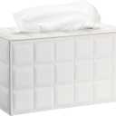 Sumnacon Tissue Box Cover Rectangle Leather Tissue Box with Magnetic Bottom,PU Tissue Box Holder Decorative Grid White Tissue Cover for Bathroom Toilet Bedroom Kitchen Office Table Desk, Large