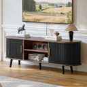 ChooChoo 54" Mid Century Modern TV Stand with Fluted Sliding Doors, 15.75"D x 53.94"W x 18.9"H
