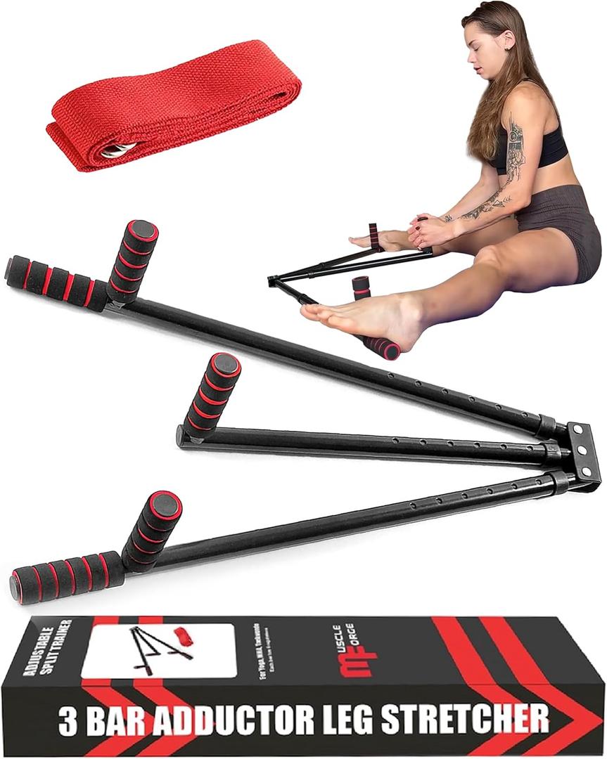 3 Bar Leg Stretcher for Splits and Adductor Stretch to Over 180, Split Machine for Flexibility with 6 Regulations - Legs Spreader, Groin Stretcher, Ballet, with Padded Grips and Strap