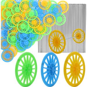 Delinx 60PCS Plastic Project Wheels with 2 mm Hole and 30 PCs Shaft Rods,100 mm Round Rod Axles for Science Engineering Car STEM Projects RC Truck Boat Helicopter Model