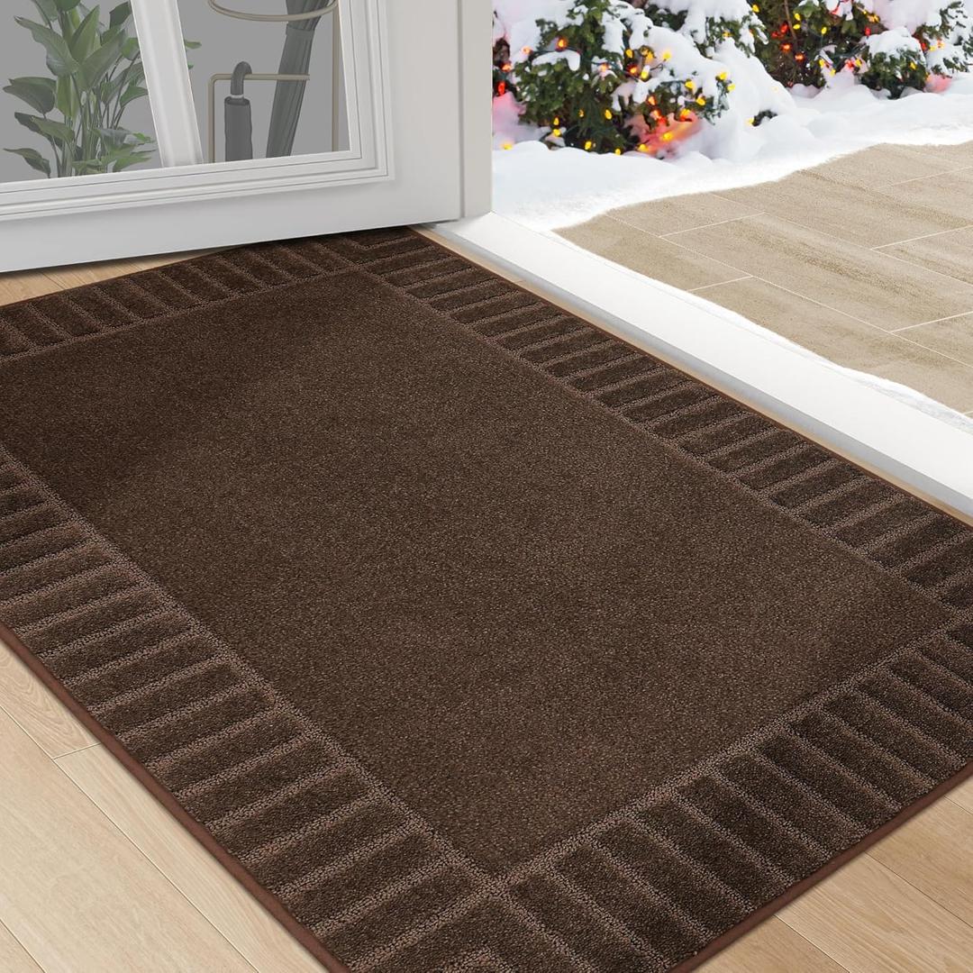 BEQHAUSE Door-Mat Non-Slip Front Doormat Low-Profile Entrance Mats for Front Door Entry Resist Dirt Washable Doormat Absorbent Entryway Door Mat,Brown,32"x48"