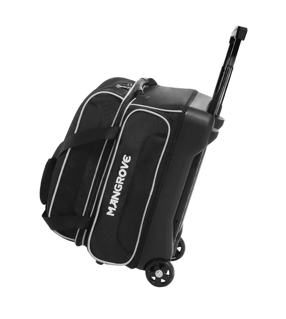 Mangrove 2 Ball Bowling Bag with Wheels, Double Bowling Bags 2 Ball Roller w/Separate Compartment for Bowling Shoes (Up To US Mens Size 15), Accessory Pocket & Retractable Handle Extends To 40"