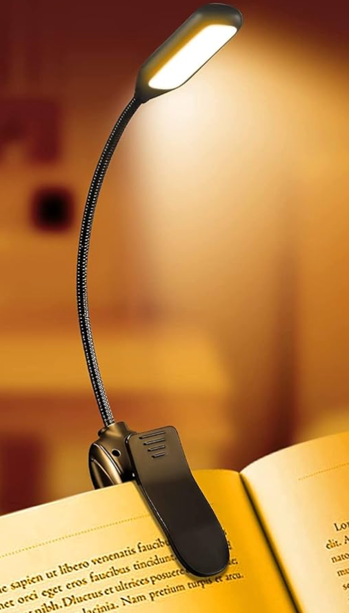 Rechargeable Reading Light, 7 LEDs with 9 Color Temperature Levels Clip On Book Light for Reading in Bed with Power Indicator for Bookworms (Black)