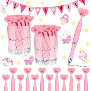 Outus 48 Pcs Pink Baby Shower Pens Bulk Ballpoint Pens It's a Girl Favors Supplies for Guests Baby Shower Birth Announcement Gifts