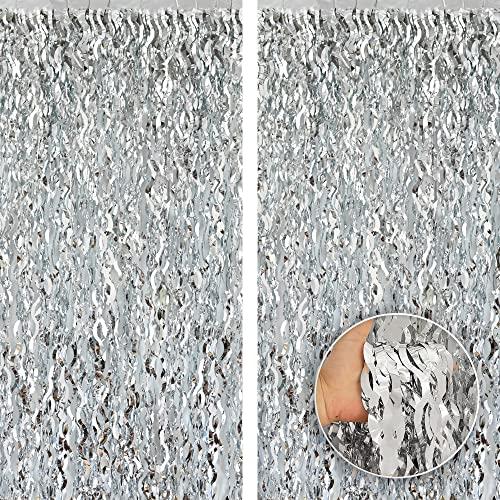 KatchOn, XtraLarge Wavy Silver Foil Fringe Curtain - Pack of 2, Silver Streamers Backdrop for Disco Party Decorations, Fringe Curtains for Graduation Decorations 2026, Bachelorette, Birthday Decor