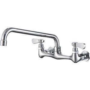 BWE Kitchen Faucet Wall Mount with 12 Inch Swivel Spout 8" Center 2-Handle Commercial Sink Faucet Mixer Tap Polish Chrome Utility Faucet