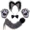 Spooktacular Creations Foxy Wolf Costume Accessories Set with Wolf Ears Tail and Gloves, Furry Fox Accessory Set for Cosplay (Gray)
