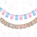 Trandraft 2 Pcs Party Decorations Pre-Strung Boy or Girl Burlap Banner and Garland He or She Sign for Gender Reveal Welcome Baby Shower Birthday Party Decorations(Bodysuits,Pink, Blue)