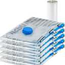 Amazon Basics Vacuum Compression Space Saving Storage Bags with Hand Pump, Large, Pack of 5, Clear