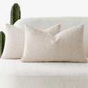 Foindtower Pack of 2 Textured Boucle Throw Pillow Covers Accent Solid Lumbar Pillow Cases Cozy Soft Decorative Couch Cushion Case for Chair Sofa Bedroom Living Room Home Decor, 12 x 20 Inch,Beige