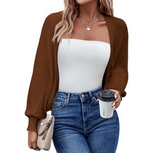HOTOUCH Women's Cardigan Shrugs Long Batwing Sleeve Knitted Cropped Bolero Open Front Casual Elegant Cardigans for Dresses, Medium