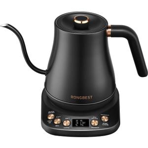 RONGBEST Electric Gooseneck Kettle 1L, 6 Temperature Control Presets, 1200W Quick Heating Water Pour Over Coffee & Tea Pot with Auto Shut-off & Keep-warm, Stainless Steel Inner & Lid, Matte Black