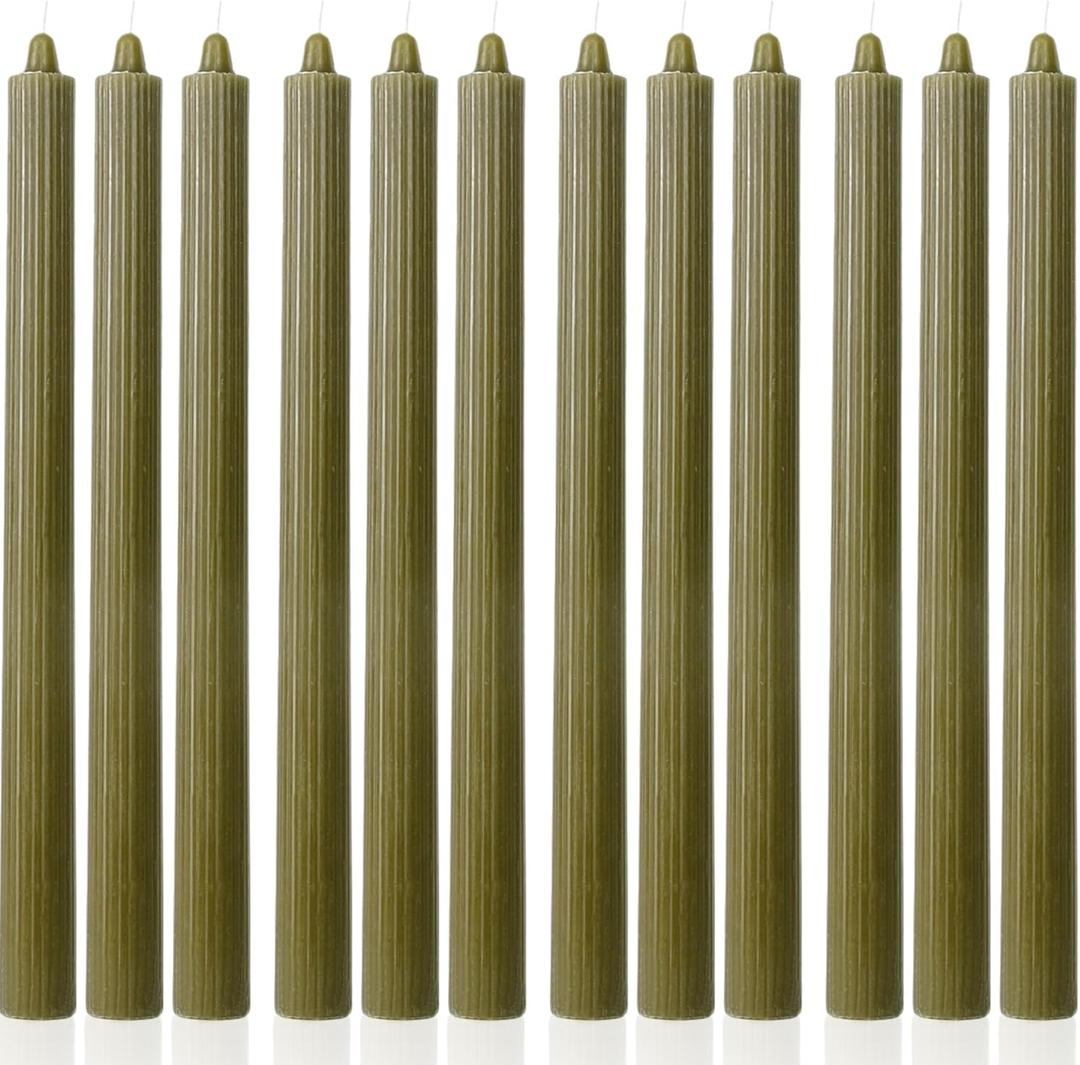 Olive Taper Candles Tall Tapered Candlesticks Set of 12 Unscented Dripless Smokeless Long Wedding Advent Home Decor Dinner Christmas-Natural Color Series-10.6 Inch