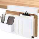 LUKETURE Laptop Holder, Steel Desk Side Storage, No Drill Standing Desk Accessories, Laptop Mount with Pen Holder, Back to School Supplies, Fits Flat Edge Tables 0.3" to 2.8" (White, L(2 Tier))