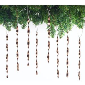AMS Christmas Tree Ornaments 24PCS Aluminum Twisted Icicles Ornament Set for Christmas Tree New Year Party Decorations Supplies(Shiny 7",Coffee)