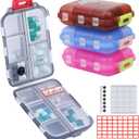 4PS Travel Pill Organizer with 164 Slice Labels10 Compartments Travel Pill Box Portable Folding Small Pill Case Daily Pill Container Used for Carry Storage Medicine Organizer By M MUchengbao (Dark Red + Gray + Pink + Blue)
