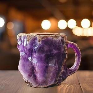 Mineral Crystal Coffee Mugs,11 oz Natural Mineral Coffee Mug, Crystal Mugs for Coffee, With Handle (purple)