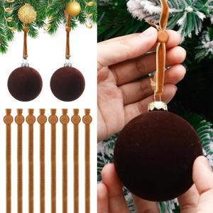 100 Pcs Christmas Velvet Ornament Strings Adjustable Ornament Hooks Non Slip Hangers Hooks Tree for Christmas Tree Decorations(Brown)