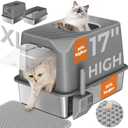 Pawtners Stainless Steel Cat Litter Box, XL Extra Large Enclosed Kitty Litter Pan, Front Entry Top Exit Hooded Metal Cat Toilet for Odor Control with Removable Lid & Scoop, Anti-Leakage, Easy to Clean (Dark Grey With Mat)