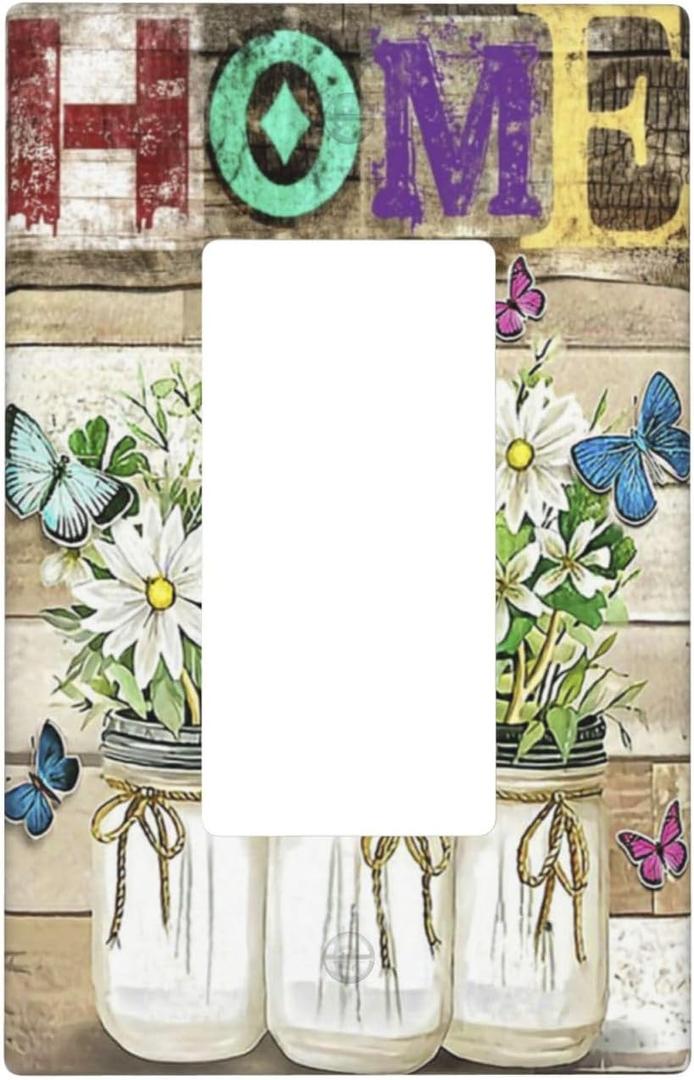 Farmhouse Flower Butterfly Wood Single Rocker Light Switch Plates Outlet Covers Decorative Electrical Wall Plate Receptacle Switchplate Decorate Plug Cover For Bathroom Kitchen 4.6 * 2.8 Inch Farmhouse Flower Butterfly Wood Single Rocker Light Switch Plates Outlet Covers Decorative Electrical Wall Plate Receptacle Switchplate Decorate Plug Cover For Bathroom Kitchen 4.6 * 2.8 Inch