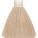 HEWEGO Champagne Flower Girls Dress Puffy Tulle Long Gown Summer Sleeveless O-Neck Junior Girl Dress Wedding Party Satin Maxi Prom Evening Dresses Champagne Size 12