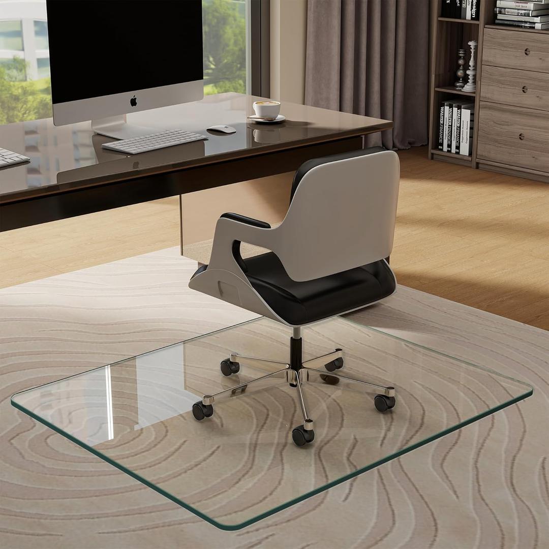 BesWin Office Chair Mat for Carpet, Heavy Duty Hard Glass Chair Mats for Office Chair on Carpet Floor, Tempered Glass Desk Chair Mat for Home, Anti-Slip - 29" x 47"