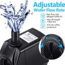 CWKJ Fountain Pump, 880GPH Submersible Water Pump, Durable 60W Outdoor Fountain Water Pump with 6.5ft Power Cord, 3 Nozzles for Aquarium, Pond, Fish Tank, Water Pump Hydroponics, Backyard Fountain