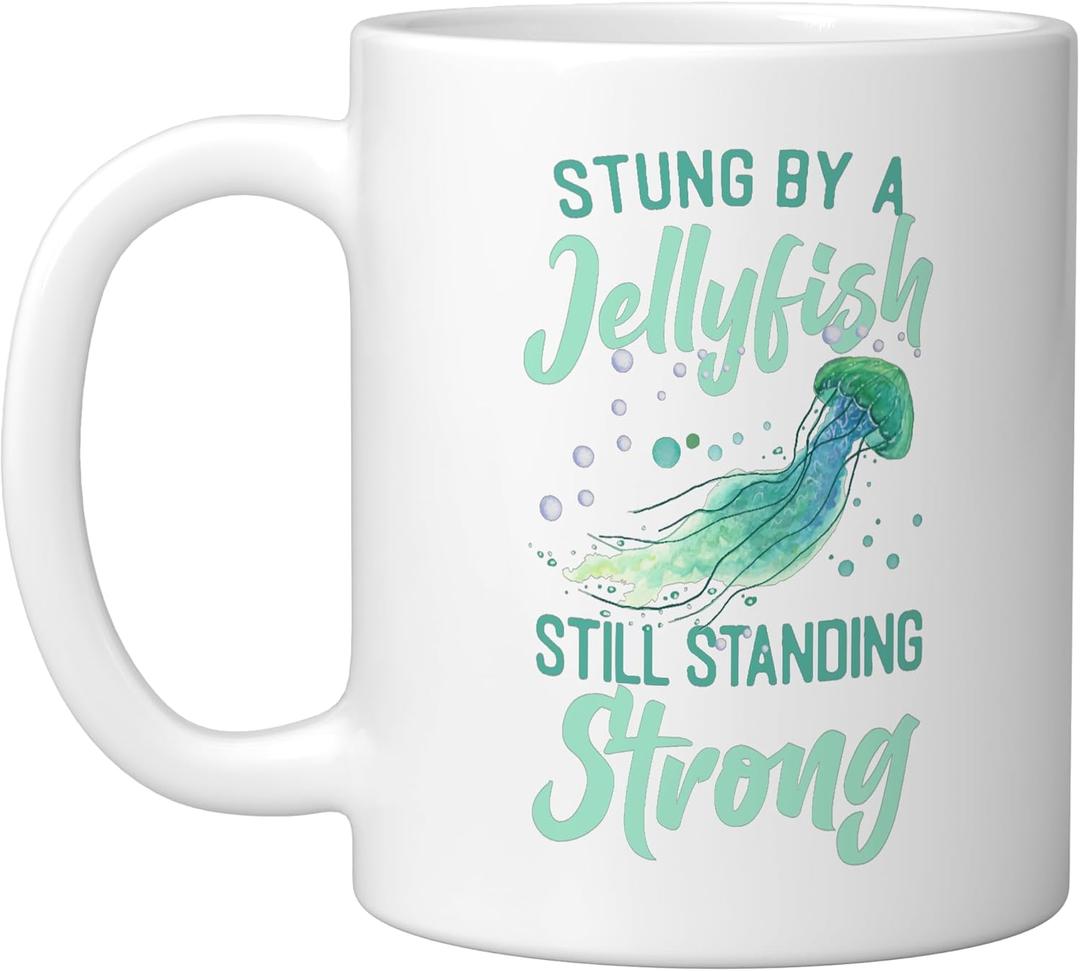 Stung By Jellyfish - Underwater Fish Sea Jellyfish Ceramic Mug, White (11 Ounces)