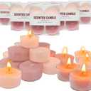 24 Pack Scented Tealight Candles, Bee Wax & Soy Wax Blended Tea Lights Candle, 2 Scents Include Peach Oolong Tea and Fig & Pear Scents, Mini Candles in Clear Acrylic Cups, Pink