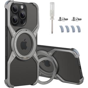 Adaivia Phone Case, Suitable for iPhone 16 Pro Max, Simple Frameless Design, with Magnetic Phone Stand Metal Shell (Titanium Color)