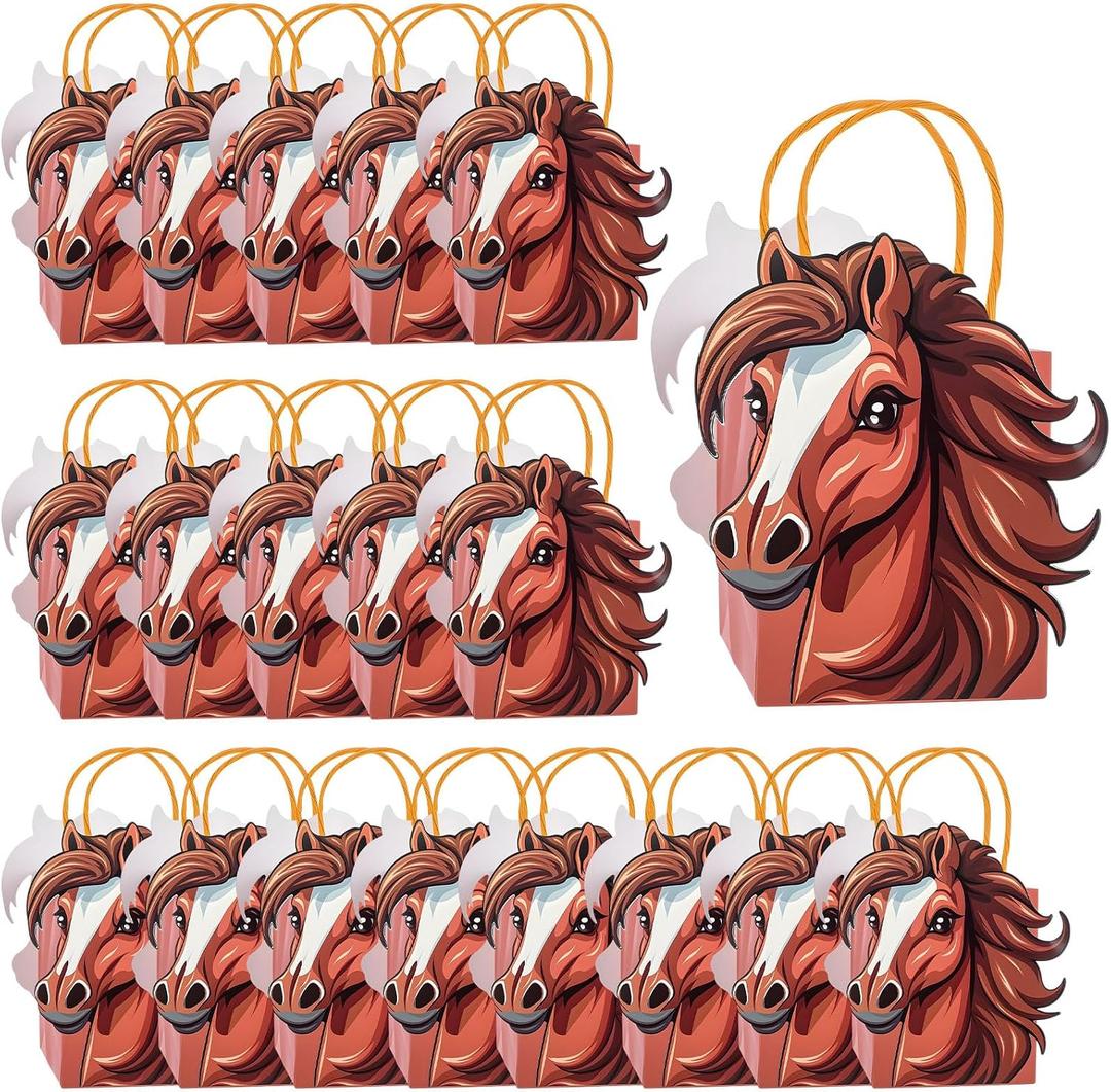 Kolldenn 24 Pcs Western Party Decorations Favors Cowboy Horse Paper Bags Wild West Kraft Bag with Handles Rodeo Cowboy Bag for Birthday Bachelorette Party Supplies