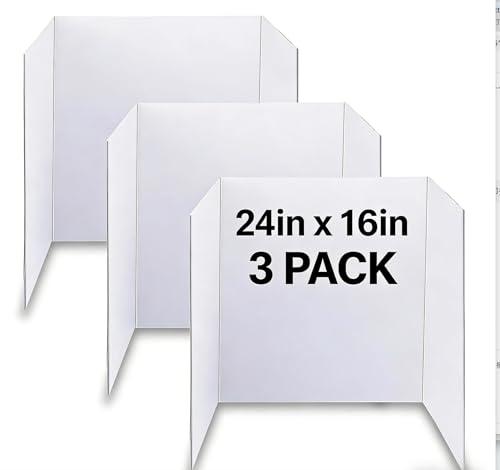 LonlyEagle Trifold Poster Board, 24" x 16", 3-Pack, White Corrugated Project Boards for Science Fairs, School Projects, Event Displays