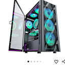 MUSETEX ATX PC Case Pre-Install 6 PWM ARGB Fans, Polygonal Mesh Computer Gaming Case, Opening Tempered Glass Side Panel Mid-Tower Case, USB 3.0 x 2, Black, NN8