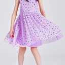 DaniChins Girls Sleeveless Tutu Dress Layered Tulle Sparkle Dress for Girls (Purple)